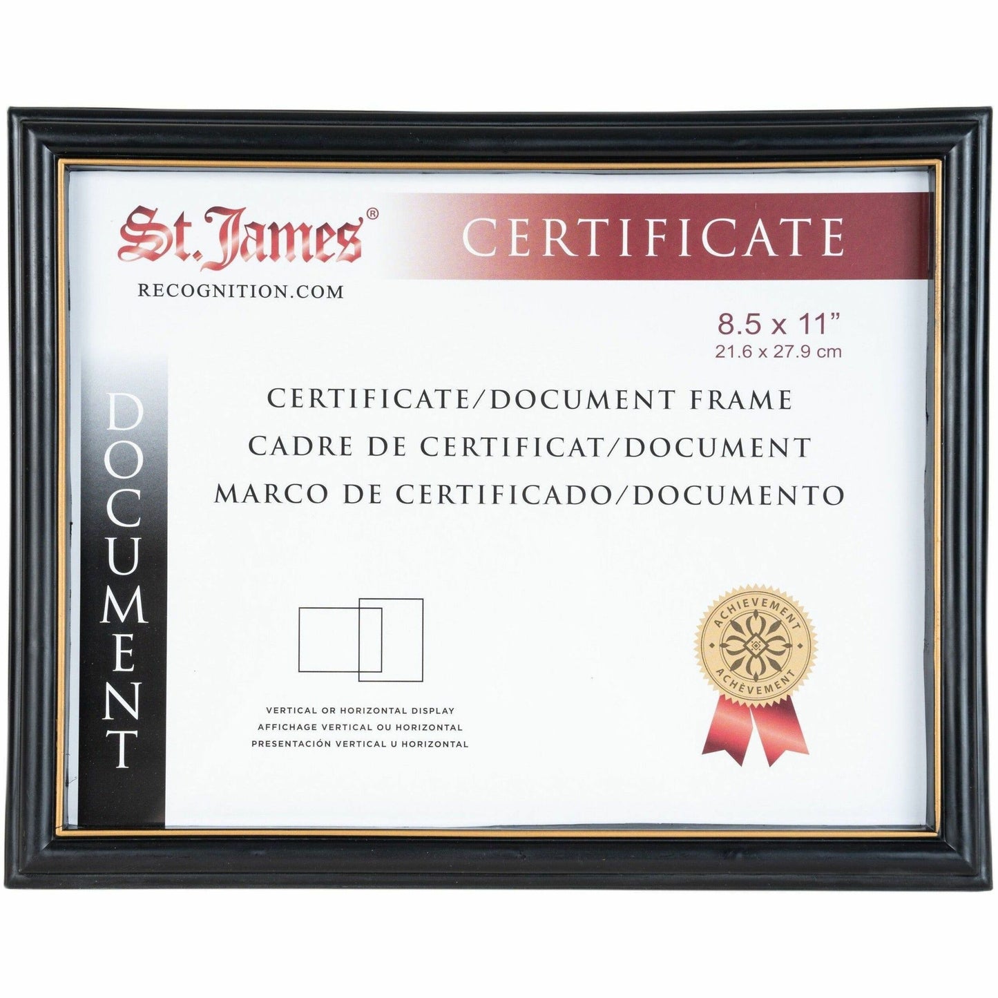 St. James® Certificate/Document/Diploma Frame, 8.5x11" , Black with Gold Trim, 83916