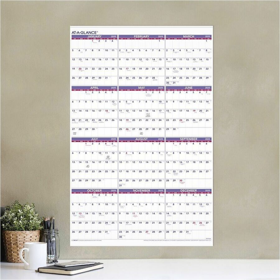 At-A-Glance 2025 Yearly Wall Calendar, Extra Large, 24" x 36" - PM122825