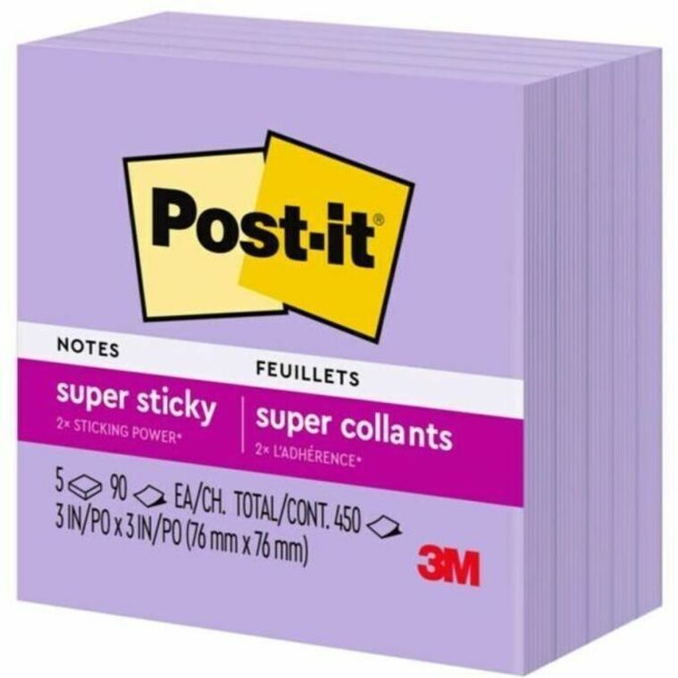 Post-it® Super Sticky Notes 654-5SSLV, 3 in x 3 in (76 mm x 76 mm) - 654-5SSLV
