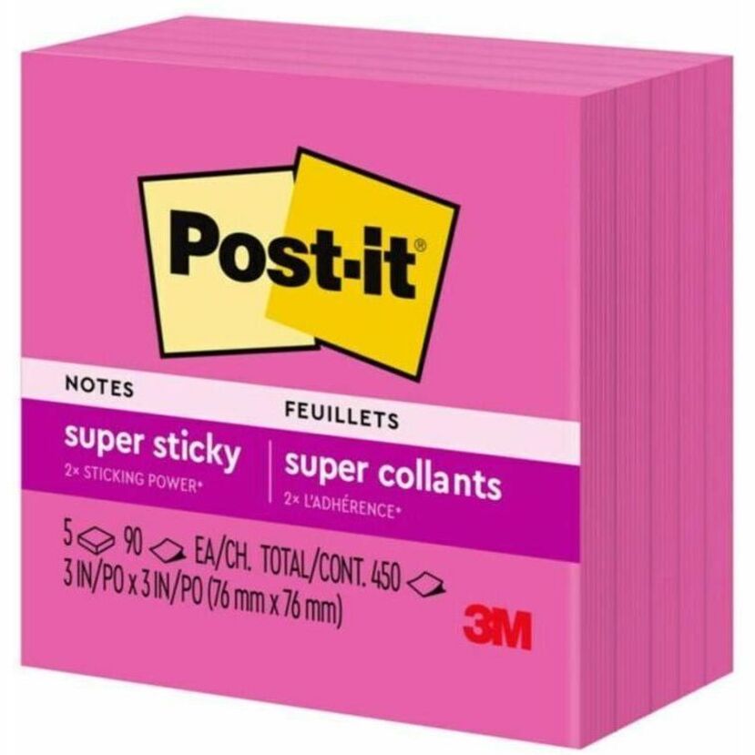 Post-it® Super Sticky Notes 654-5SSPRP, 3 in x 3 in (76 mm x 76 mm) - 654-5SSPRP
