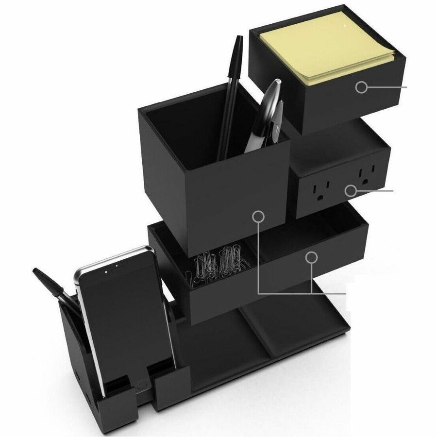 Bostitch Konnect Stackable Desk Organizer + Power Station, 4-Piece, Black - KT2-BASEKIT1-BLK