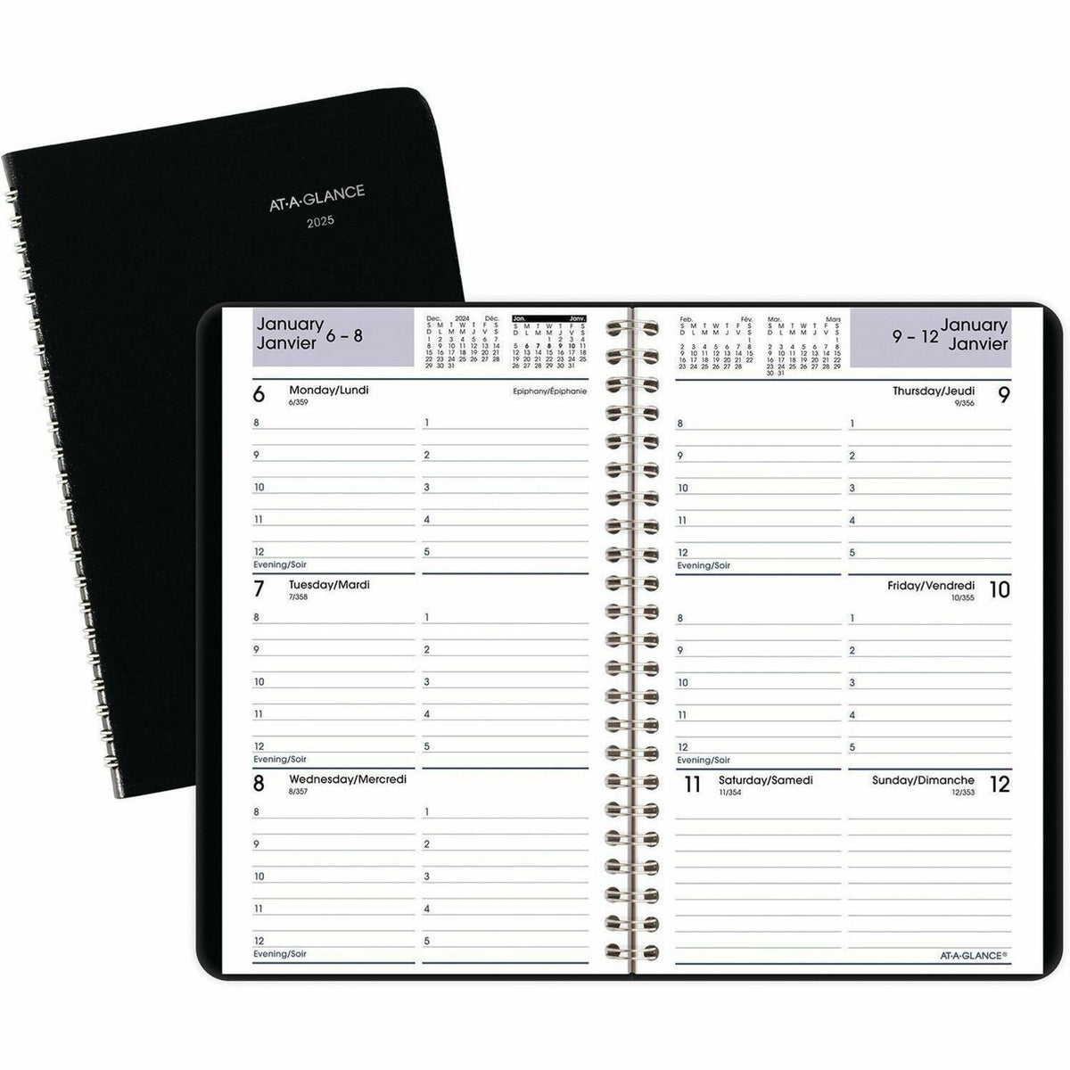 At-A-Glance Dayminder Weekly Pocket Planner with Tabs, 8" x 5" , Bilingual, Black
