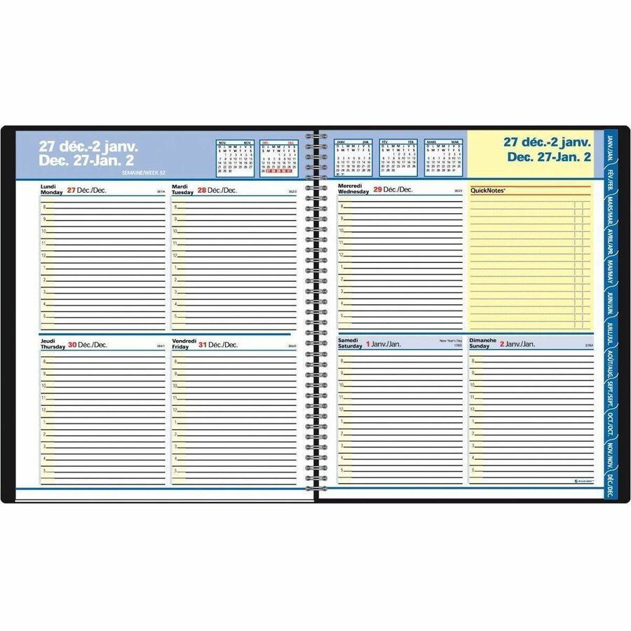 At-A-Glance QuickNotes Weekly/Monthly Planner, 9-7/8" x 10" , Bilingual, Black - 7601F0525