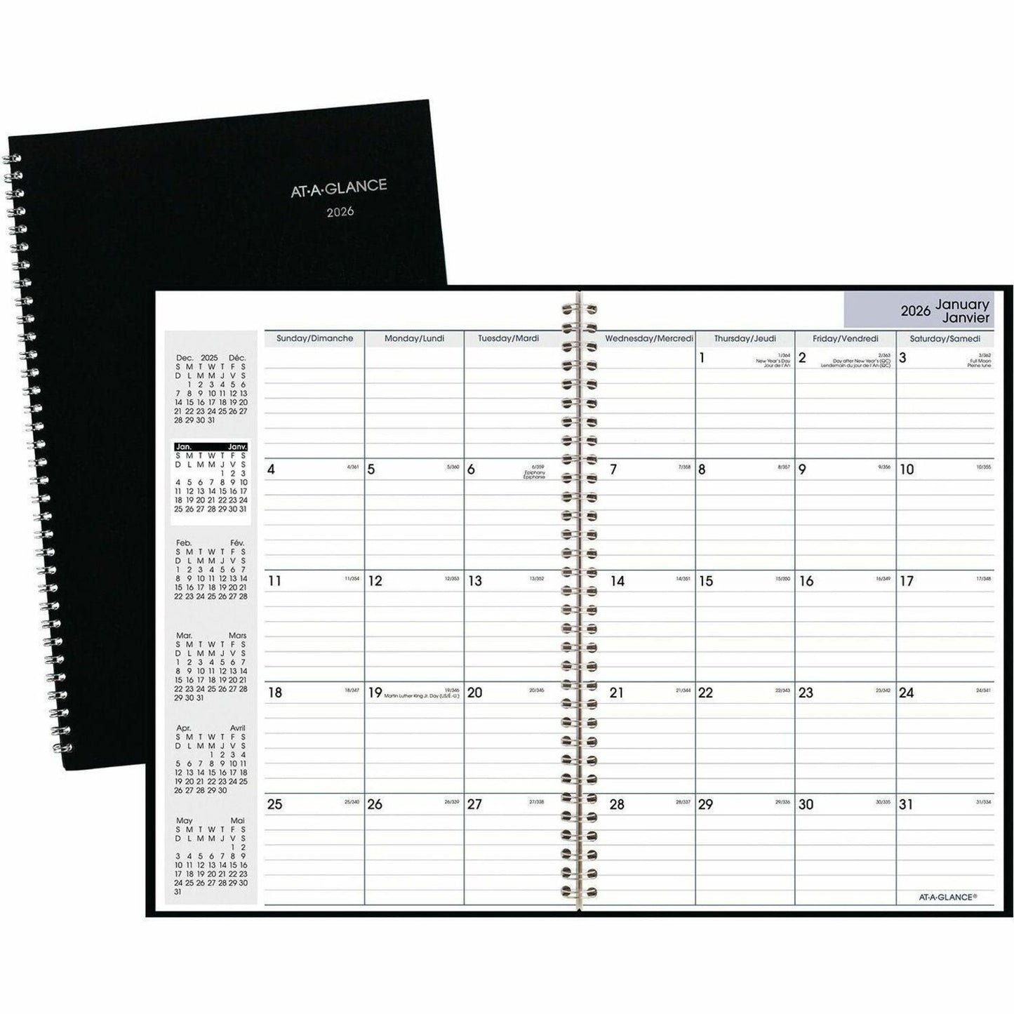 DayMinder Monthly Planner, 11-7/8" x 7-7/8" , Bilingual, Black