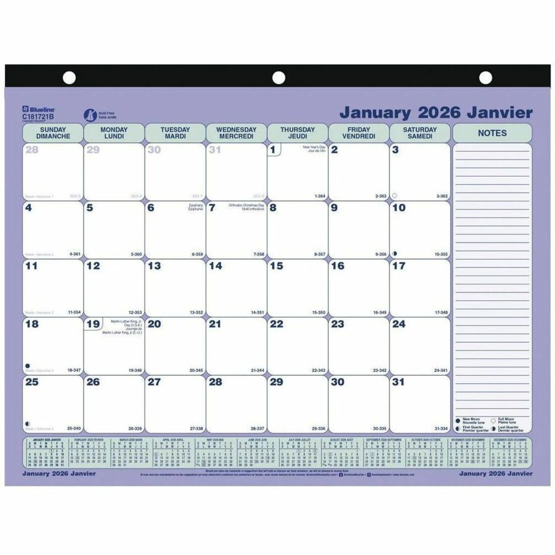 Blueline Monthly Desk Pad Calendar, 11" x 8-1/2" , Bilingual