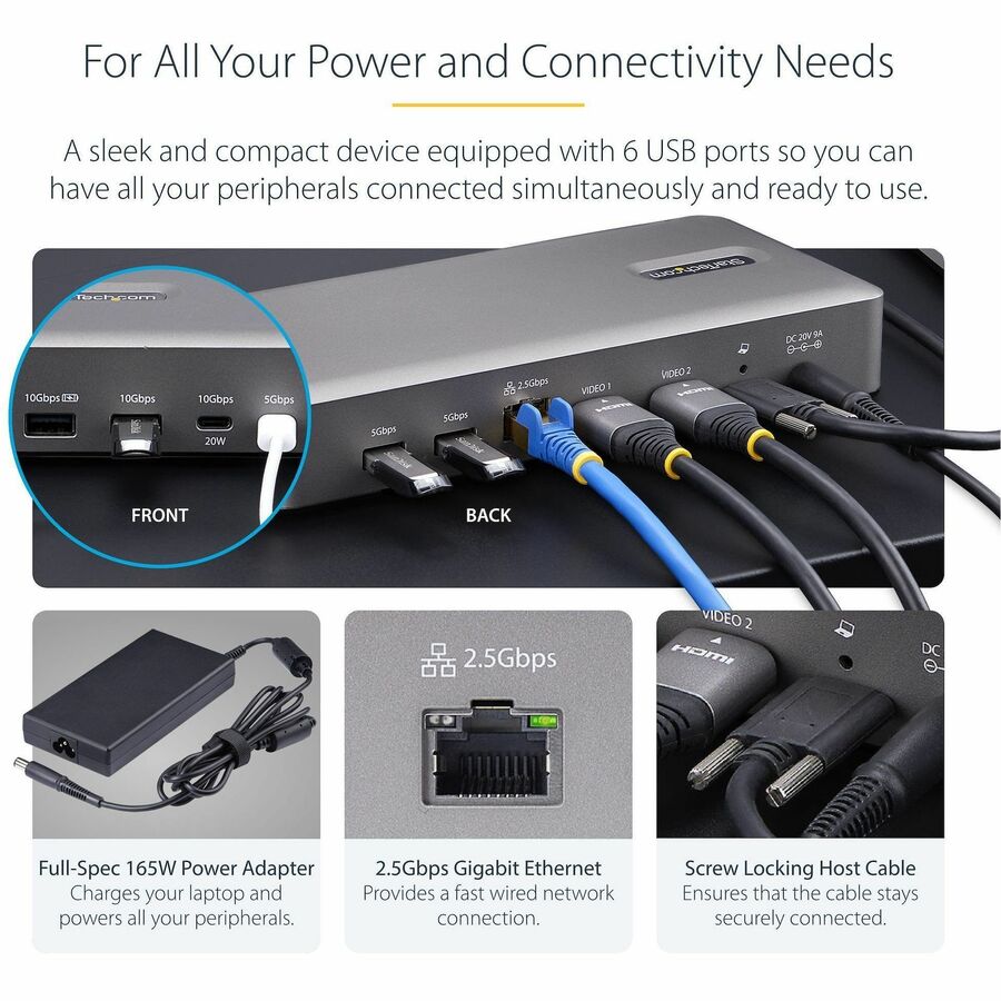 StarTech.com USB4 Docking Station, USB-C 40Gbps, up to Dual 4K 60Hz HDMI, Multi-Monitor Dock, 6-Port USB Hub, 2.5GbE, 100W Power Delivery - 155NA-USB4-DOCK
