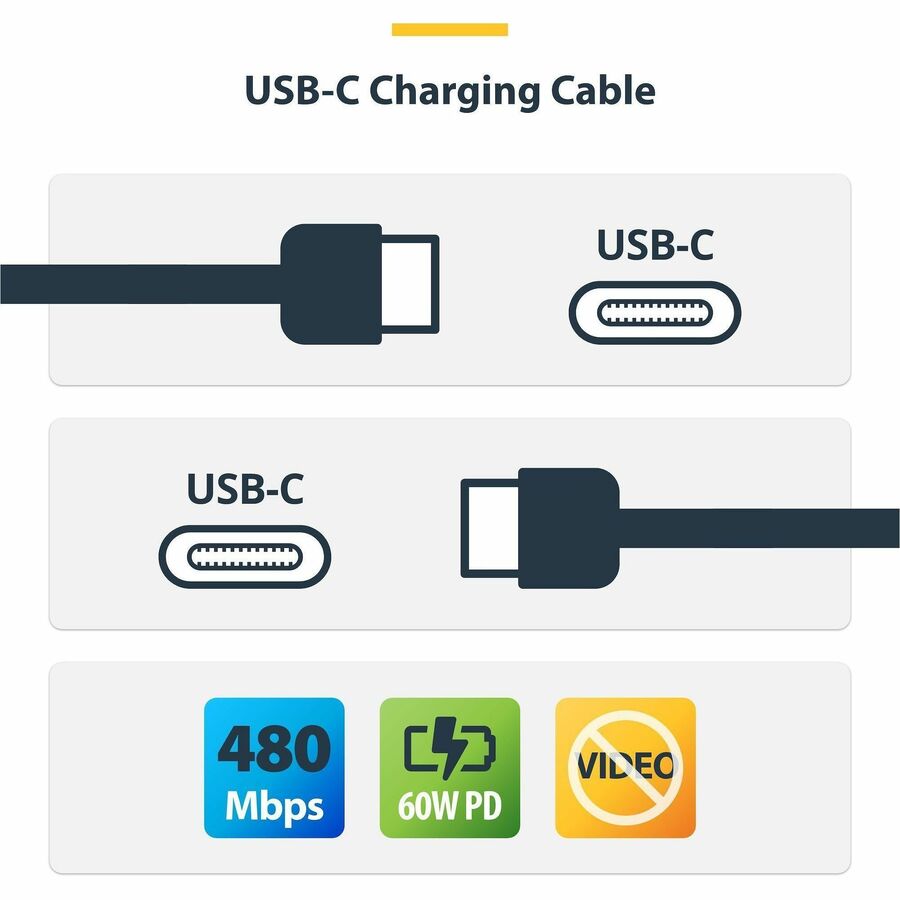 StarTech.com 6ft (1.8m) USB-C Charging Cable, USB 2.0 Type-C Laptop Charger Cord, 60W Power Delivery, TPE Jacket, Data Transfer Cable - USB2CC6FBKE