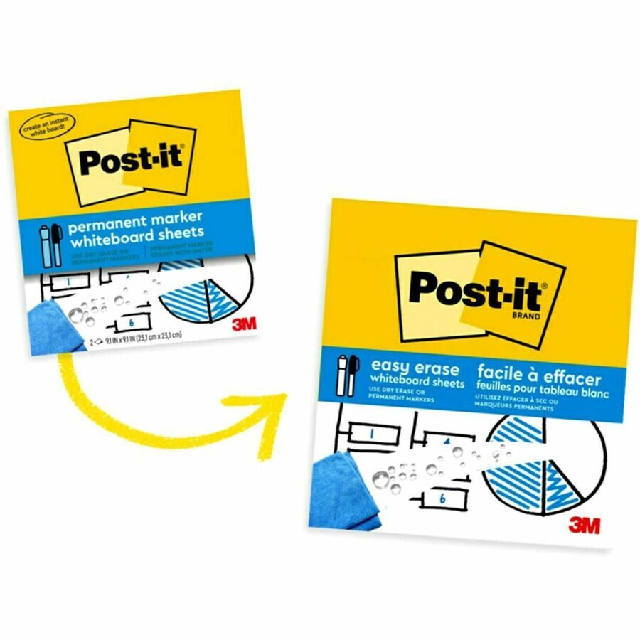 Post-it® Easy Erase Whiteboard Surface, White, 9.1" x 9.1" - EE-SH-2PK-RET