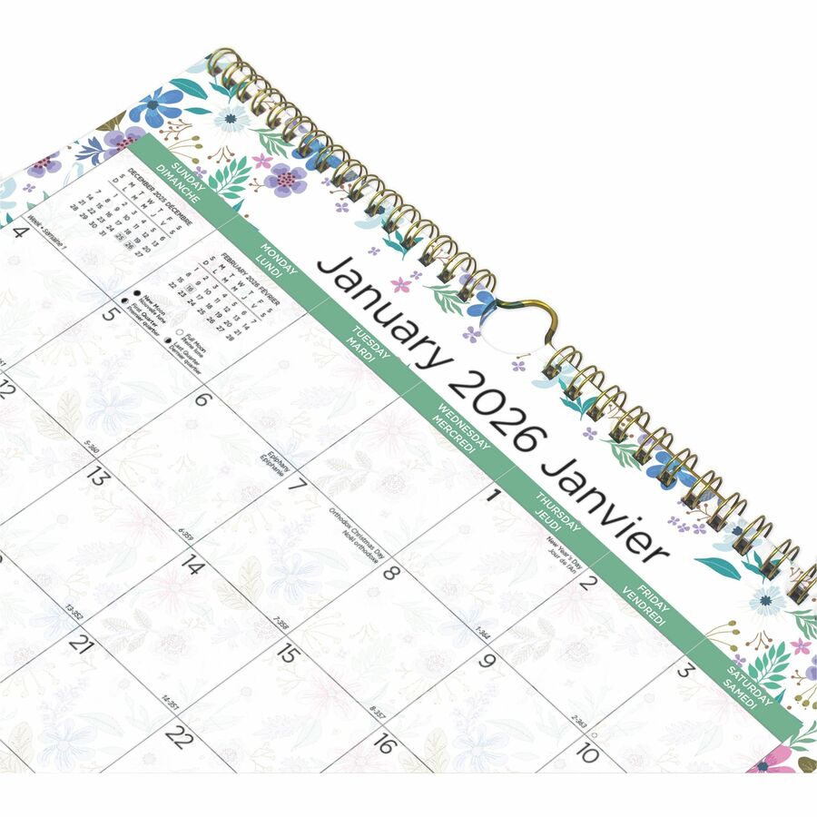 Blueline Wildflowers Monthly Wall Calendar. 15" x 12" , Bilingual - C171113B