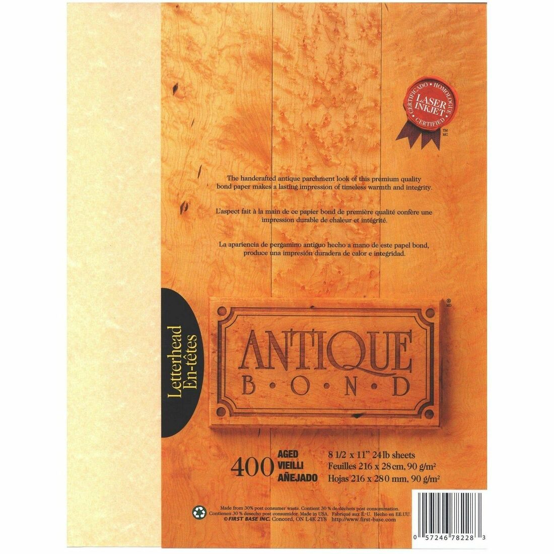 St. James® Antique Bond, 24 lb Letter-Size Paper, Aged, Pack of 400, 78228