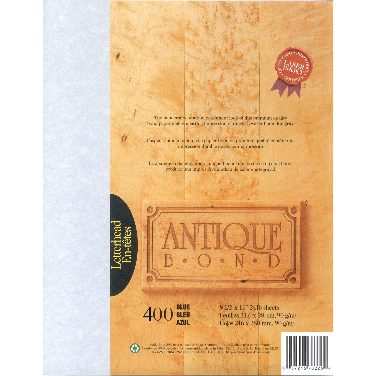 St. James® Antique Bond, 24 lb Letter-Size Paper, Blue, Pack of 400, 78226