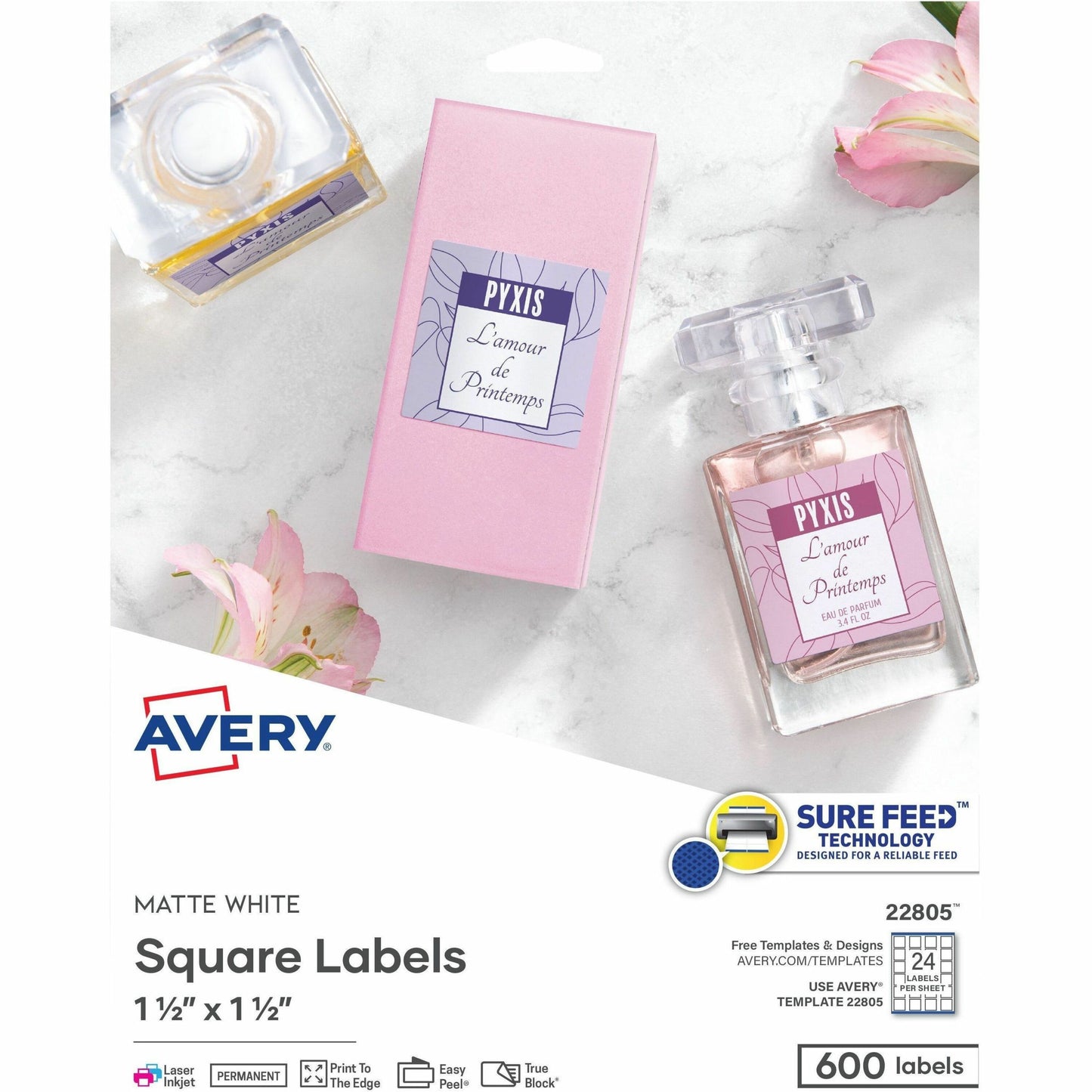 Avery® Matte White Square Labels1½" x 1½"