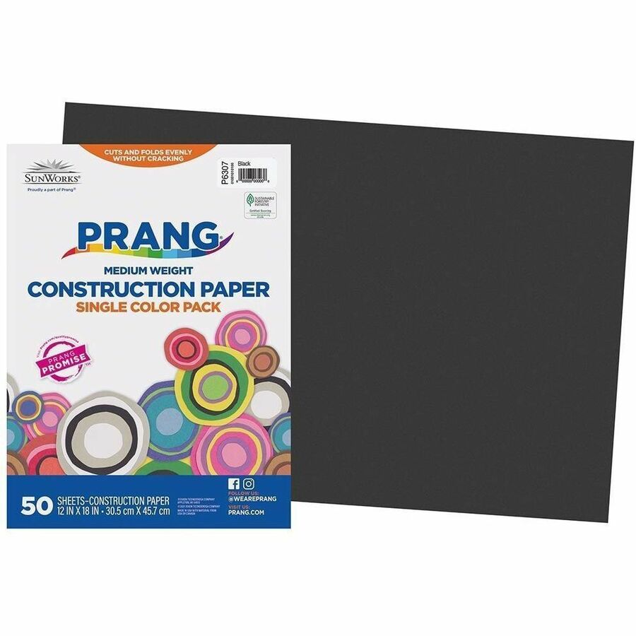 Prang Construction Paper, Black, 12" x 18" , 50 Sheets