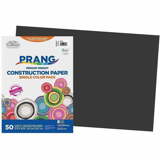 Prang Construction Paper, Black, 12" x 18" , 50 Sheets
