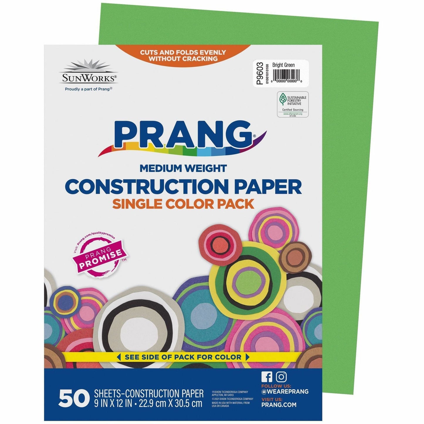 Prang Construction Paper, Bright Green, 9" x 12" , 50 Sheets