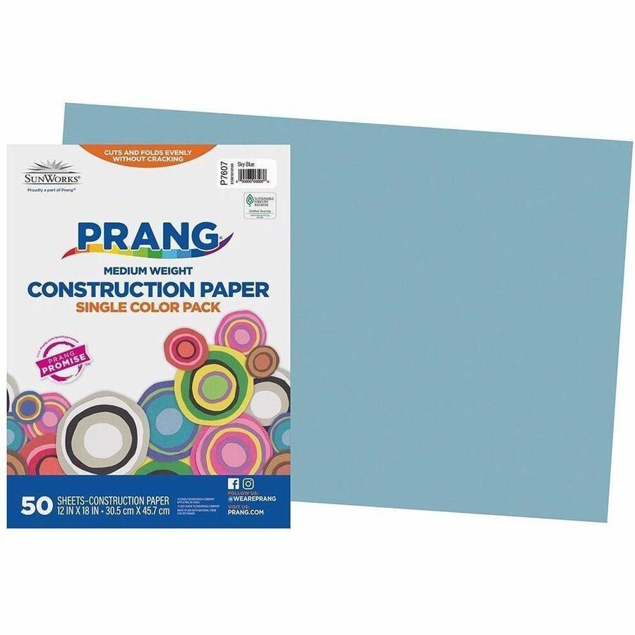 Prang Construction Paper, Sky Blue, 12" x 18" , 50 Sheets