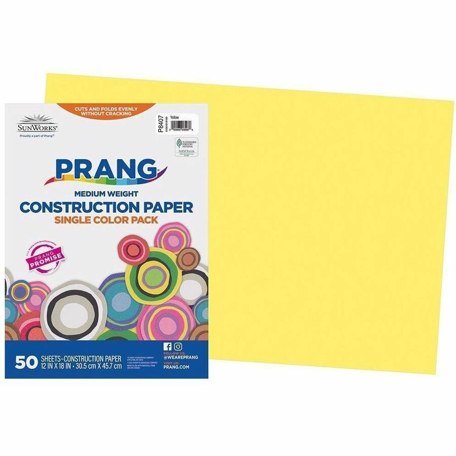Prang Construction Paper, Yellow, 12" x 18" , 50 Sheets