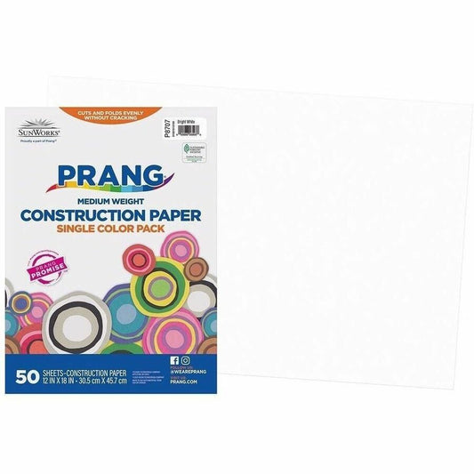Prang Construction Paper, Bright White, 12" x 18" , 50 Sheets