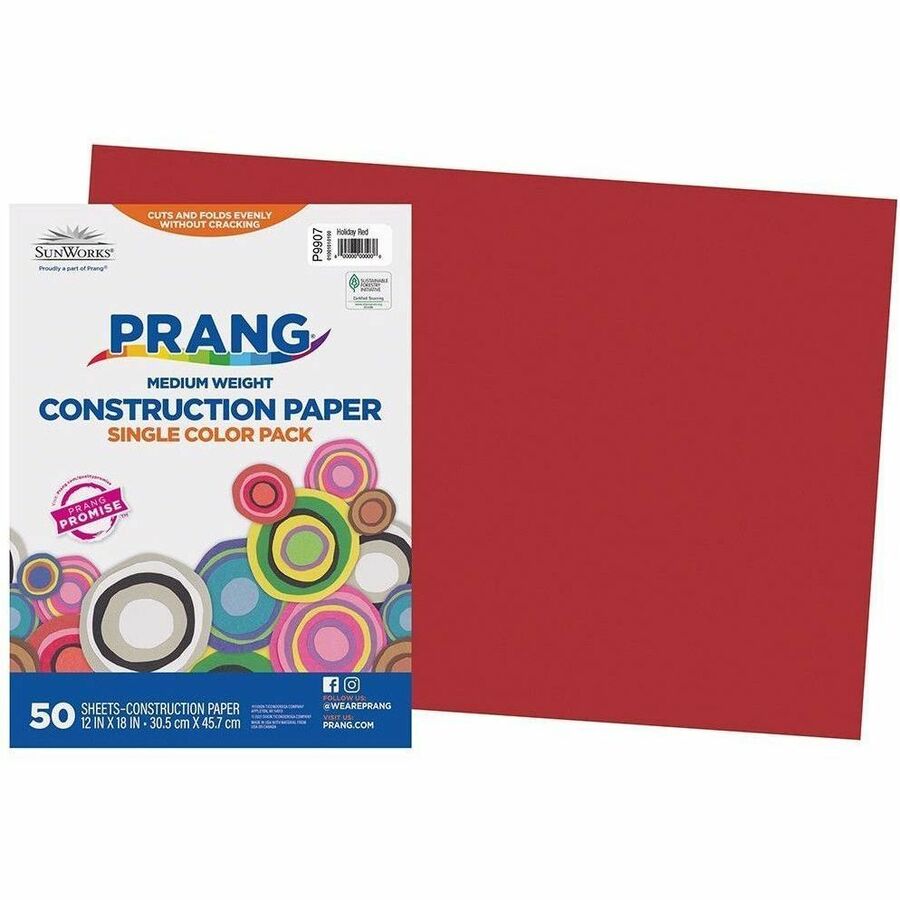 Prang Construction Paper, Holiday Red, 12" x 18" , 50 Sheets