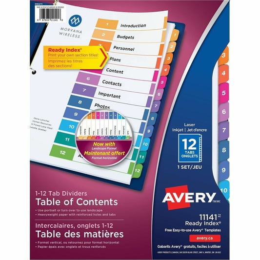 Avery® Ready Index® Table of Content Dividersfor Laser and Inkjet Printers, 12 tabs
