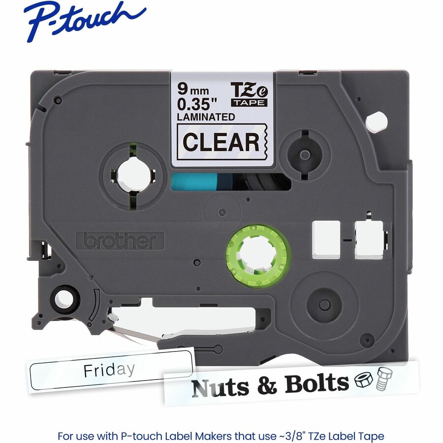 Brother Genuine P-touch TZe121 BK on CLR Label Tape, Laminated, 9mmX8m - TZE121G