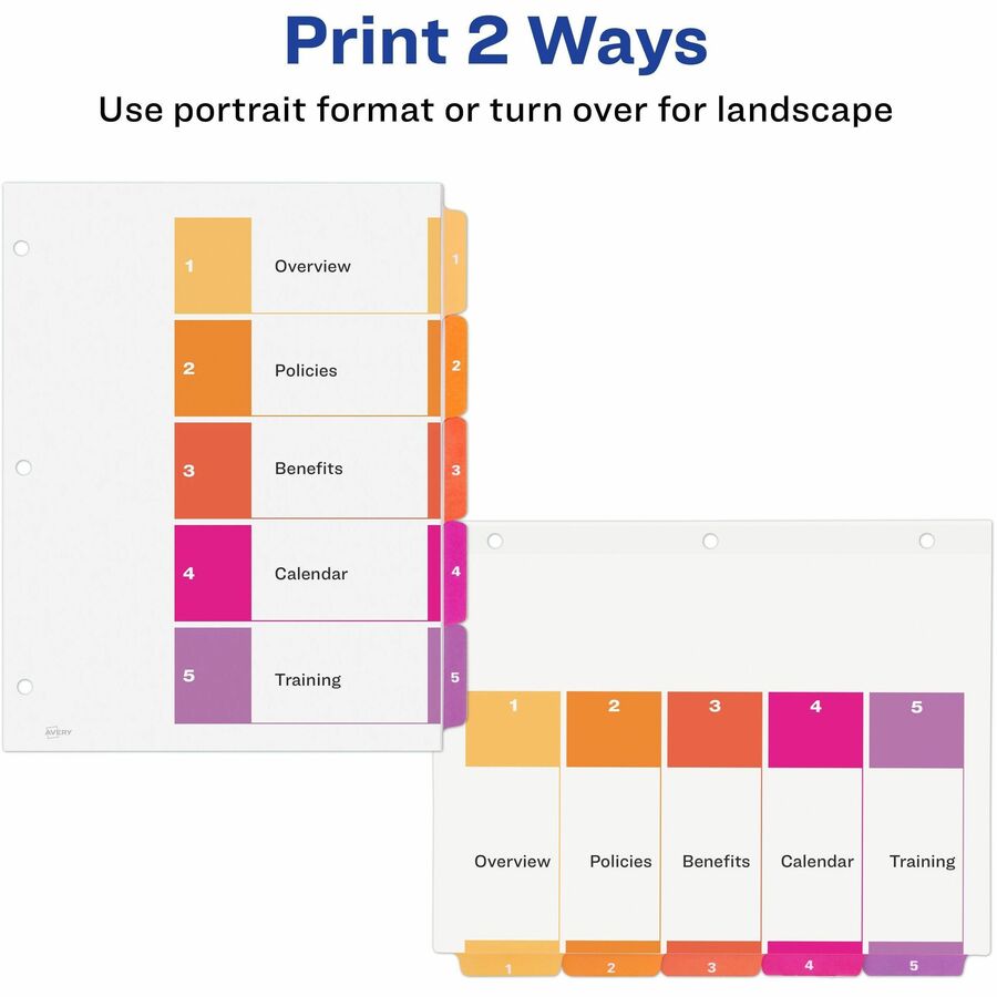 Avery® Ready Index® Table of Content Dividersfor Laser and Inkjet Printers, 5 tabs, 1 set - 11131
