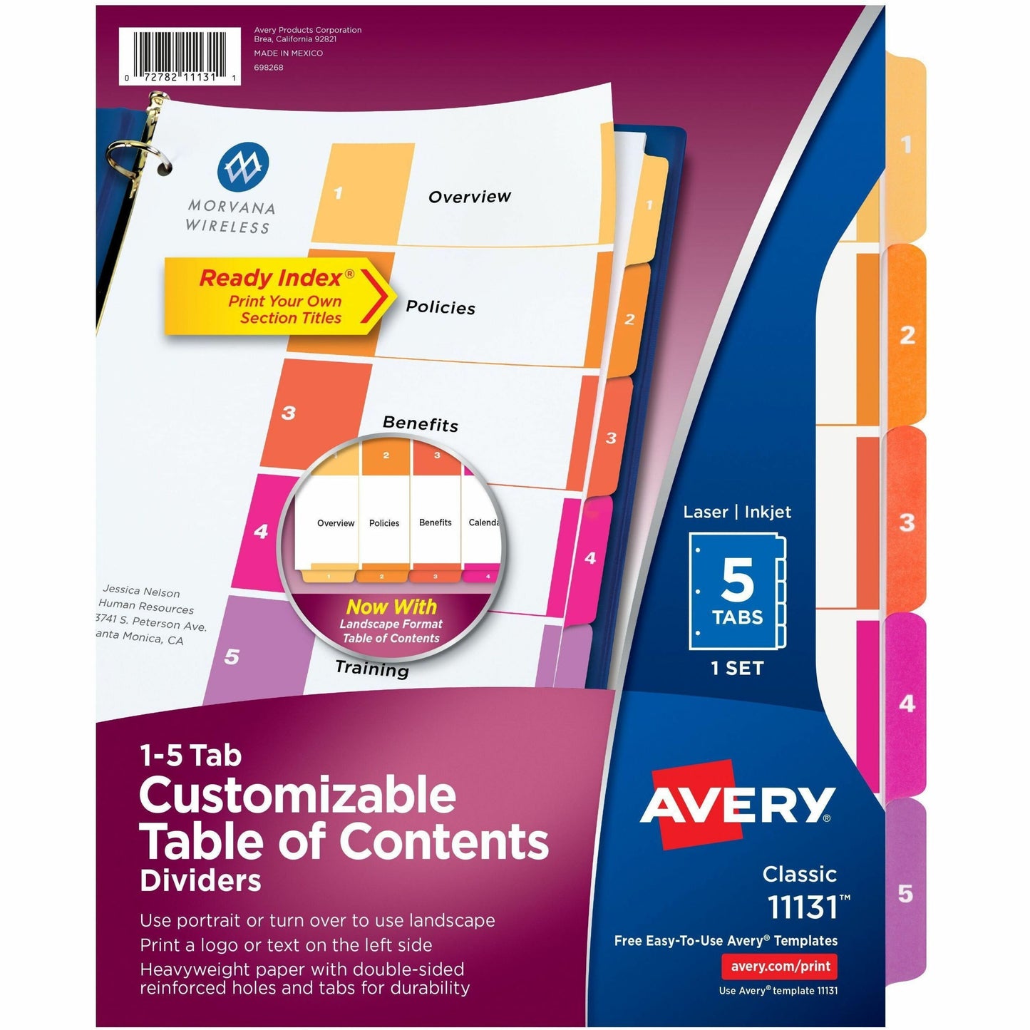 Avery® Ready Index® Table of Content Dividersfor Laser and Inkjet Printers, 5 tabs, 1 set