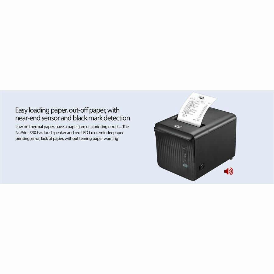 Adesso NuPrint 330 Desktop, Business, POS System Direct Thermal Printer - Monochrome - Receipt Print - Ethernet - USB - Serial - Black - 7151523