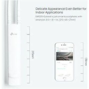 Omada EAP225-Outdoor Dual Band Wi-Fi 5 IEEE 802.11 a/b/g/n/ac 1.17 Gbit/s Wireless Access Point - Indoor/Outdoor - White - 6395422