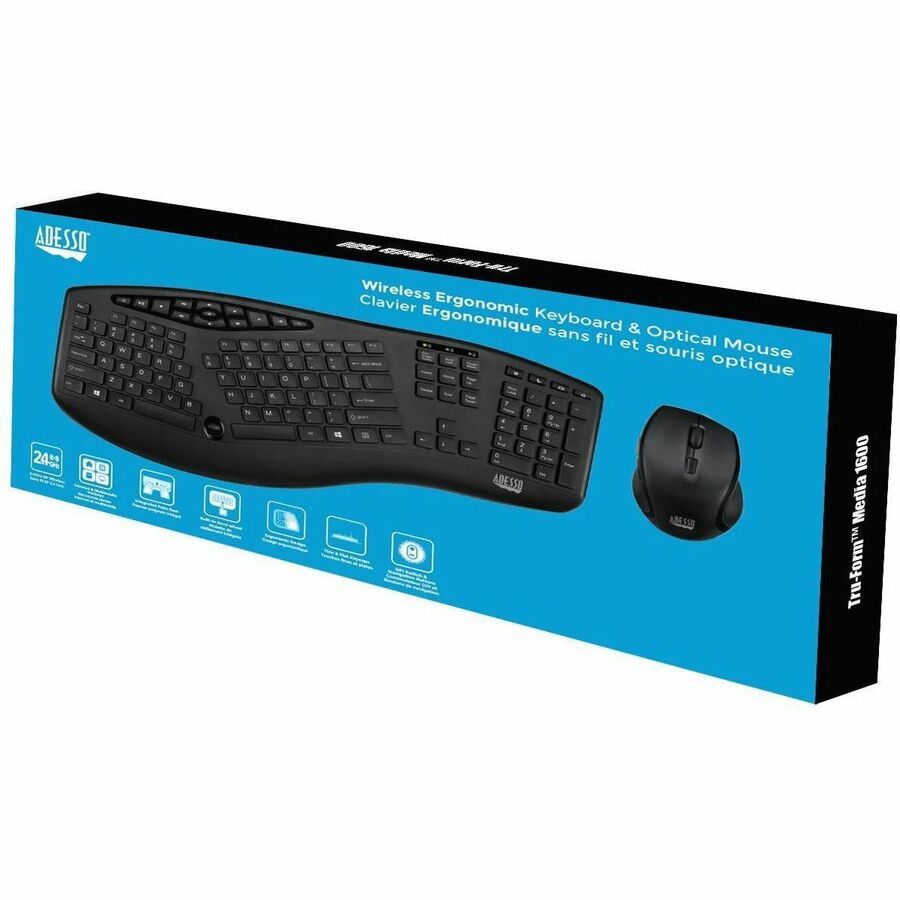 Adesso TruForm 1600 Wireless Ergonomic Keyboard and Optical Mouse - 6652047