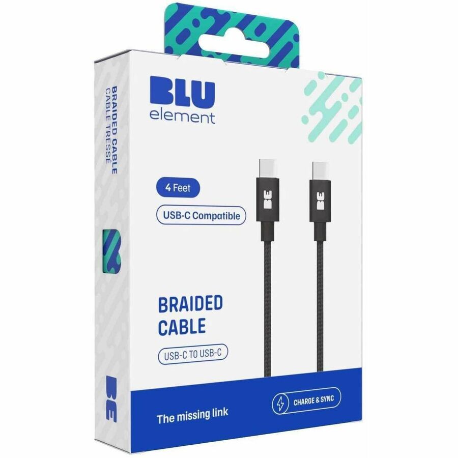 Blu Element Braided Charge/Sync USB-C to USB-C Cable 4ft 60W Black - 107-1521