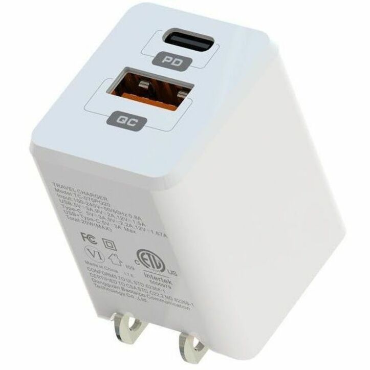 Blu Element BEWCA20WW Wall Charger Dual USB-C 20W PD and USB A White - 101-1469