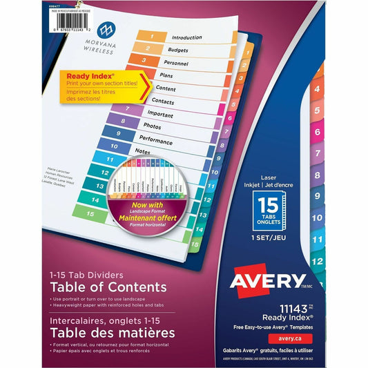 Avery® Ready Index® Table of Content Dividersfor Laser and Inkjet Printers, 15 tabs, 1 set
