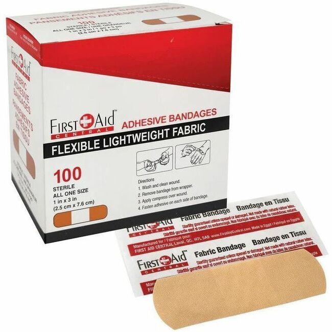 First Aid Central Adhesive Fabric Bandages, 2.5 x 7.6cm (1" x 3")