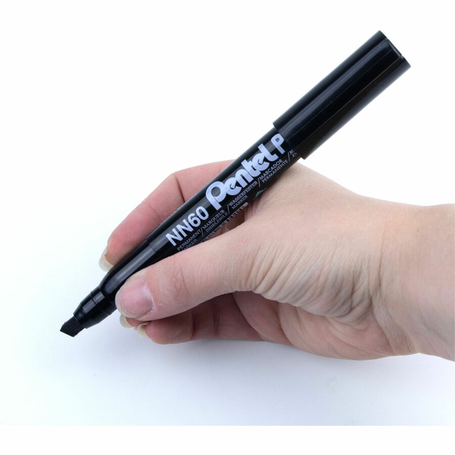 Pentel Green Label Permanent Marker (3.9/5.8mm), Chisel Tip, Black Ink - NN60-A
