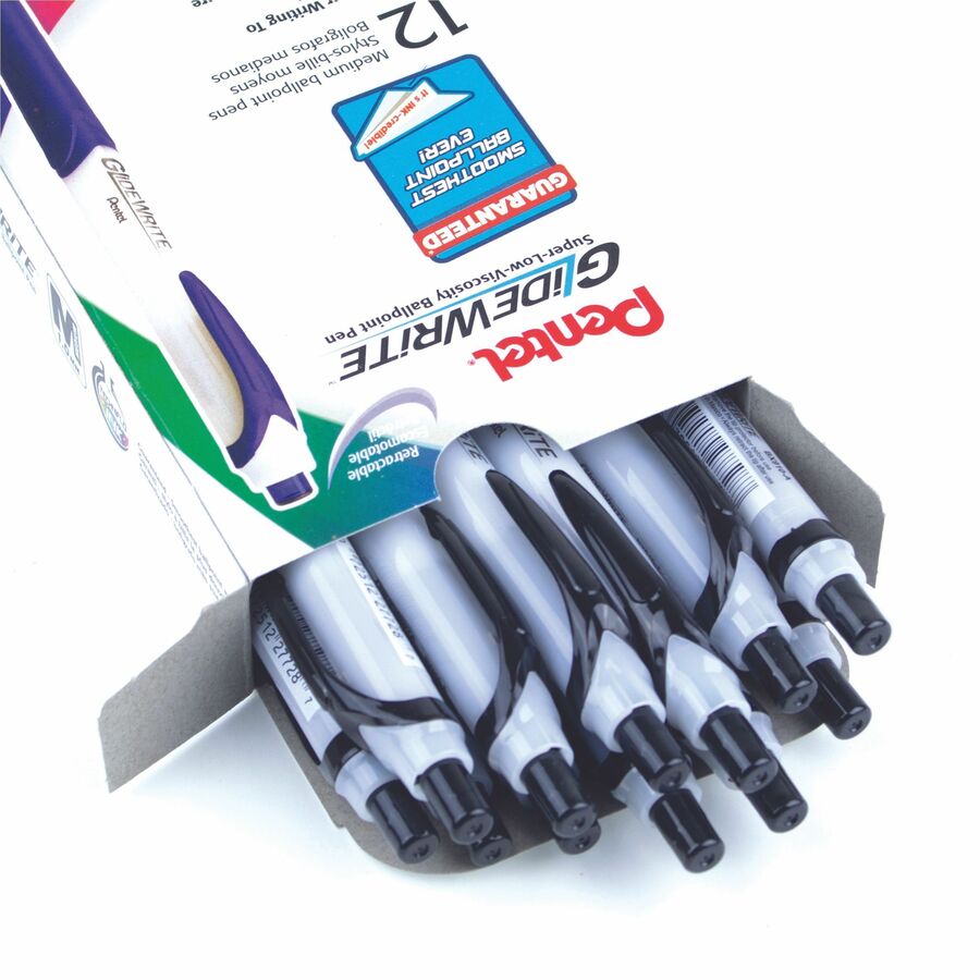 Pentel GlideWrite Ballpoint Pen with TechnIFlo Ink, (1.0mm) Bold Point, Black Ink - BX910-A