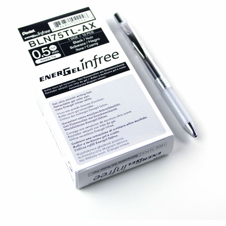 Pentel Infree Retractable Liquid Gel Pen, (0.5mm) Needle Tip, Black Ink - BLN75TL-A