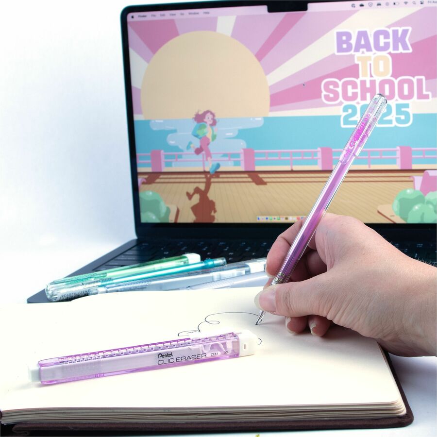 Pentel CLIC ERASER, Rectangular Retractable Eraser, Violet Transparent Barrel - ZE81V-W