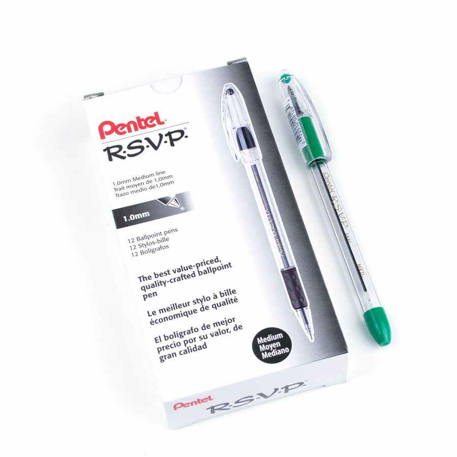 Pentel R.S.V.P. Ballpoint Pen, (1.0mm), Green Ink - BK91-D