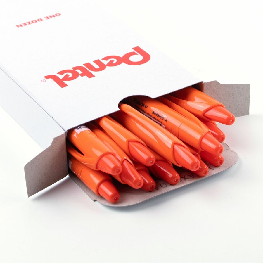Pentel R.S.V.P. Safety Colour Orange Barrel Ballpoint Pen Retractable, Black Ink - BK93HDF-A