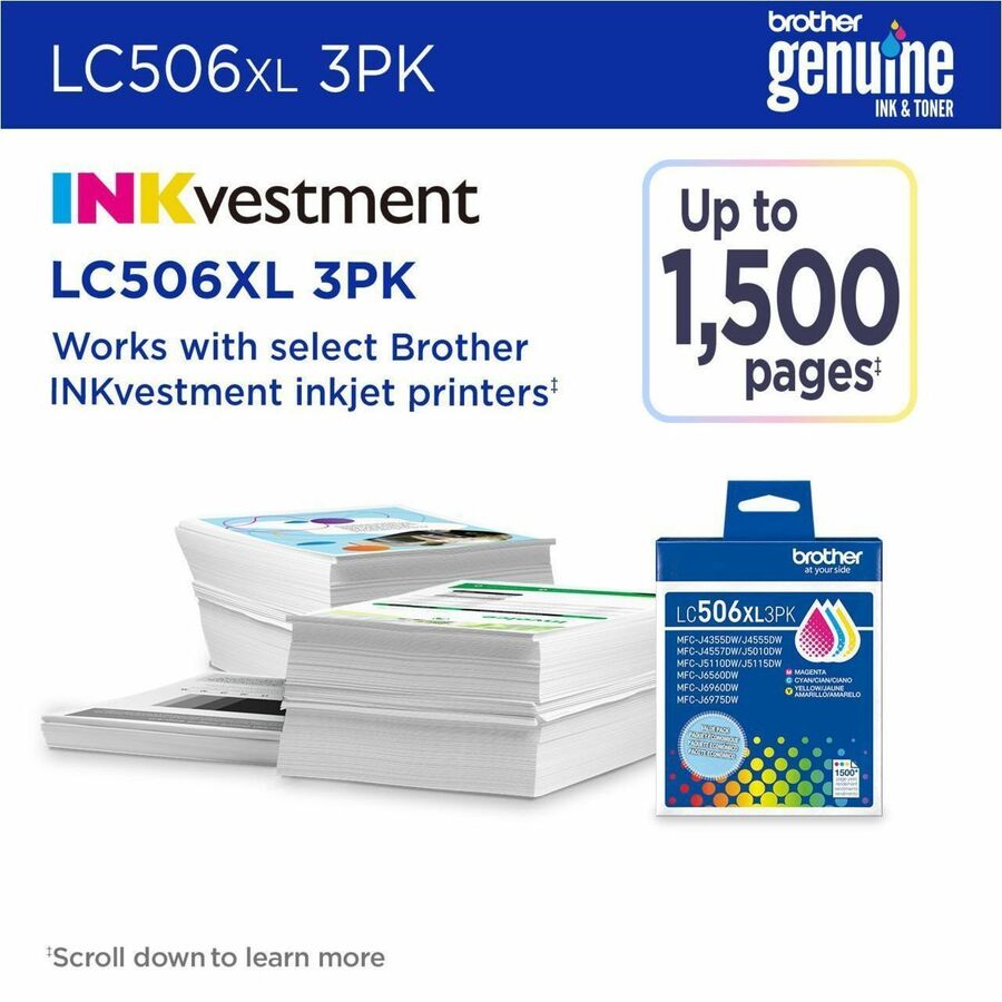 Brother LC506XL3PK Original High Yield Inkjet Ink Cartridge - Cyan, Magenta, Yellow - 3 Each - LC506XL3PKS