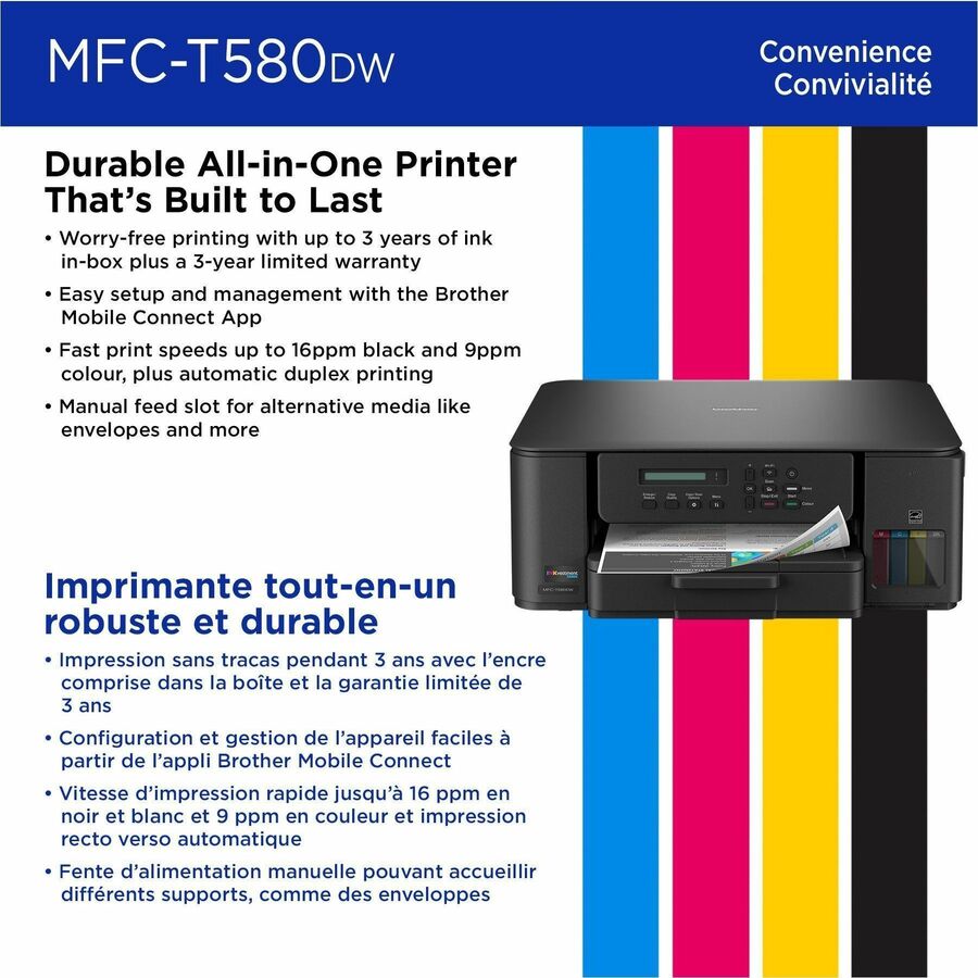 Brother MFC-T580DW Wired & Wireless INKvestment Tank Inkjet Multifunction Printer - Color - MFCT580DW