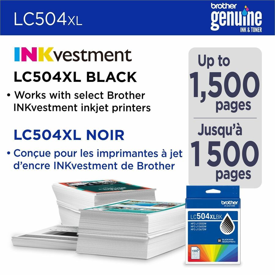 Brother LC504 Original High Yield Inkjet Ink Cartridge - Black - 1 Each - LC504XLBKS