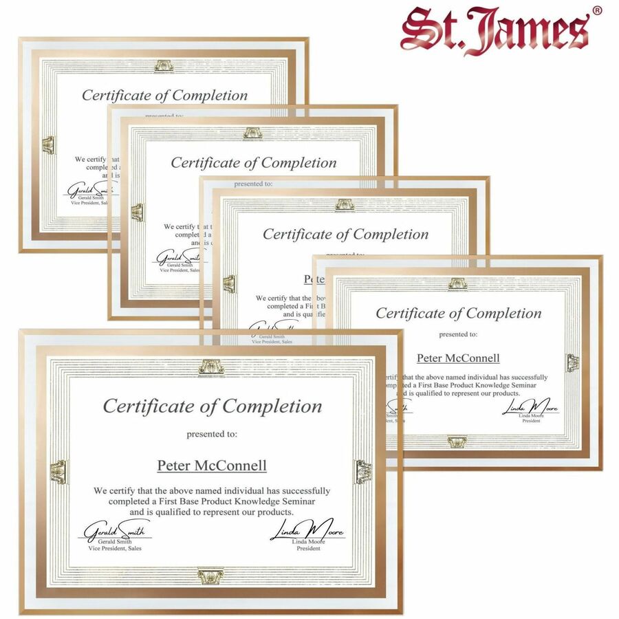 St. James® Glass Frames for 8.5" x 11" Certificates, Diplomas & Documents, Clean Line Border, Gold Foil, Pack of 2 - 83940