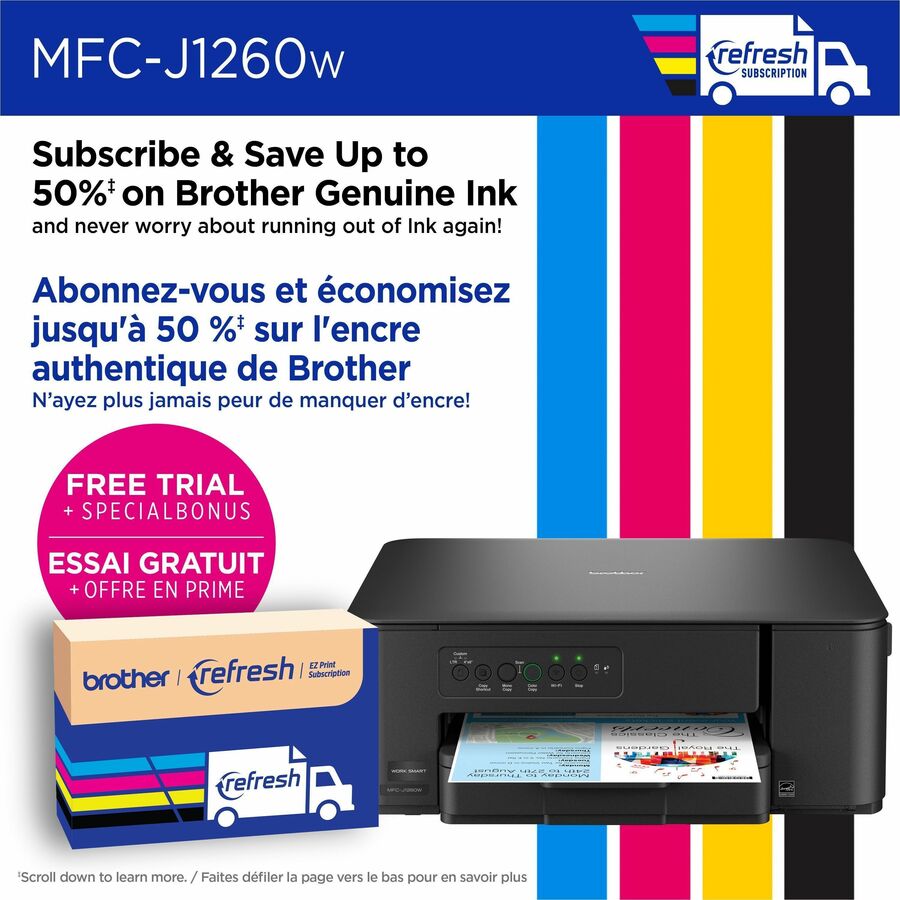 Brother Work Smart MFC-J1260W Wired & Wireless Inkjet Multifunction Printer - Color - MFCJ1260W