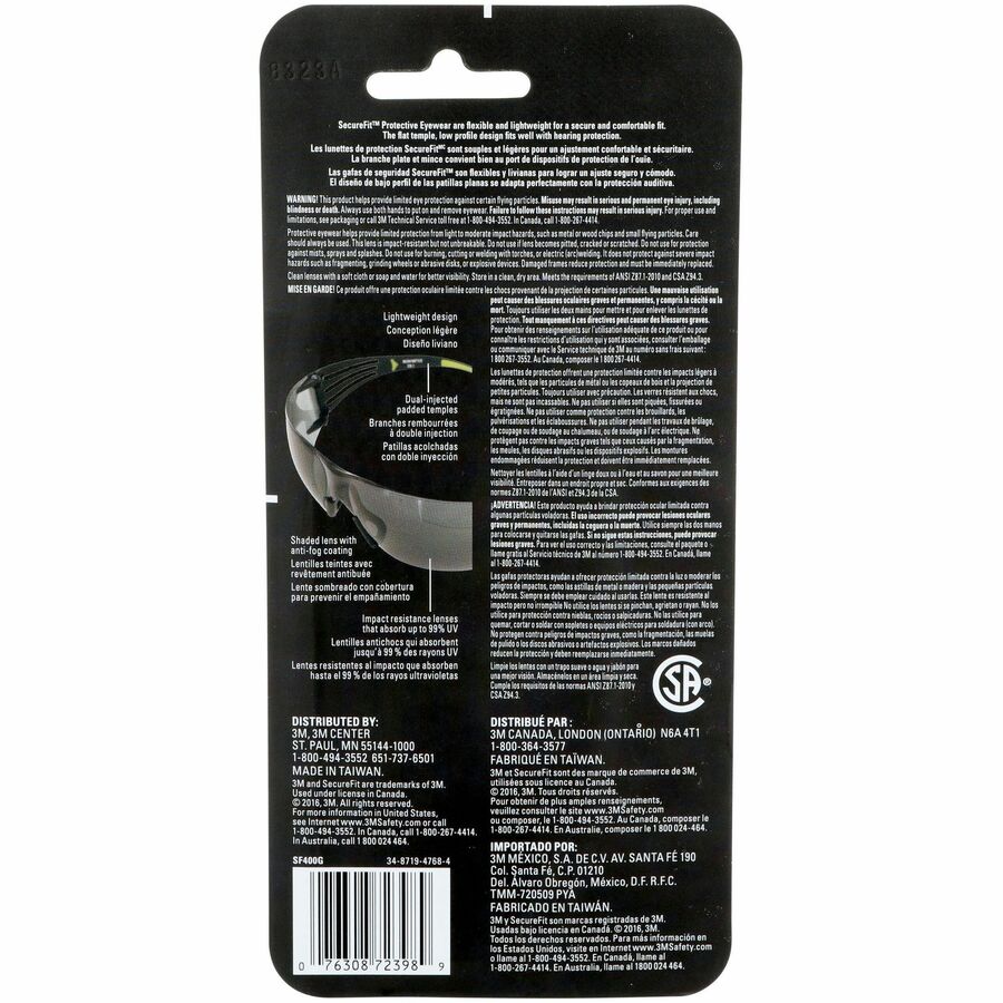 3M SecureFit 400 Safety Eyewear, Gray, Anti-Fog - SF400G-WV-6-PS