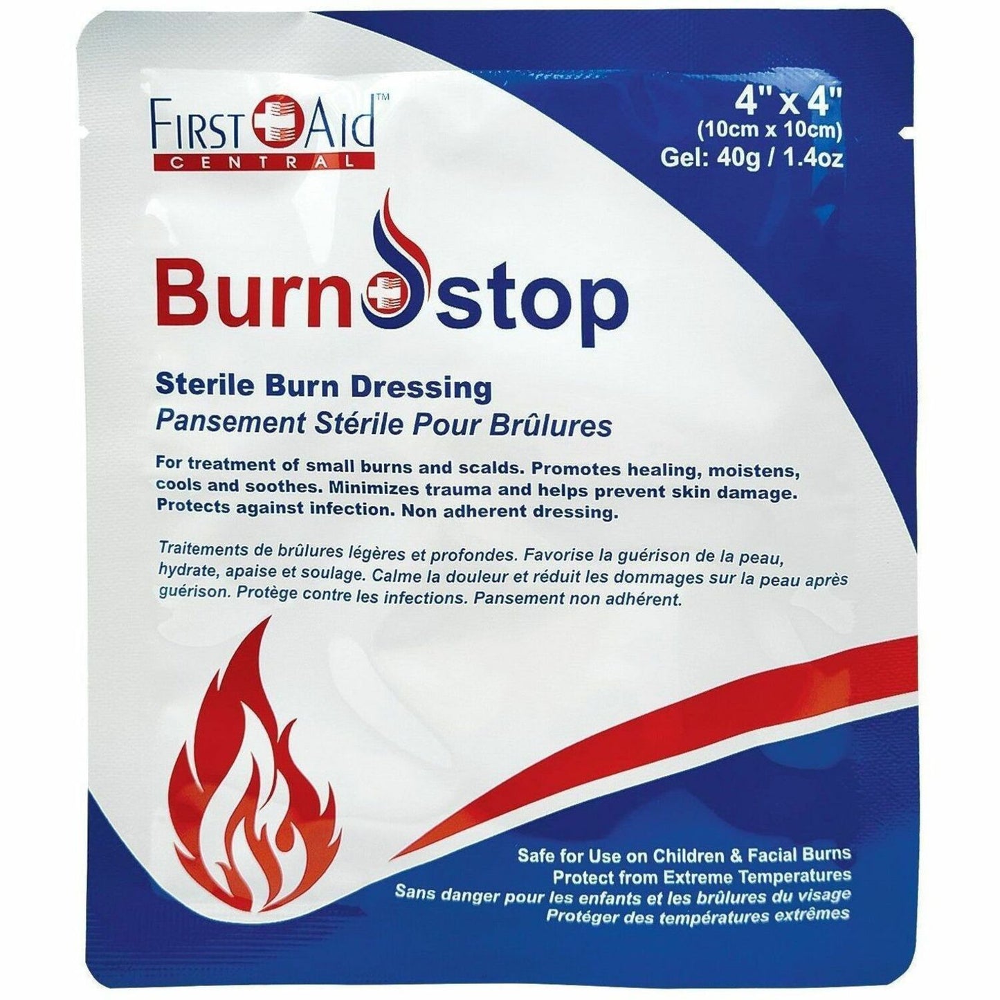 First Aid Central BurnStop Sterile Burn Dressing, 10.2 x 10.2cm (4" x 4"), 20/Box
