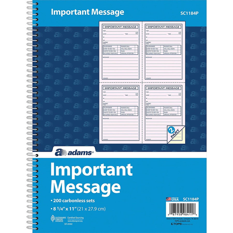 Adams Carbonless Important Message Pad - SC1184P
