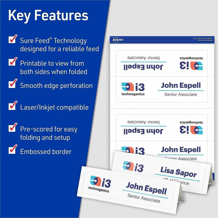 Avery® Medium Tent Cardsfor Laser and Inkjet Printers, 2-1/2" x 8-1/2" - 5305