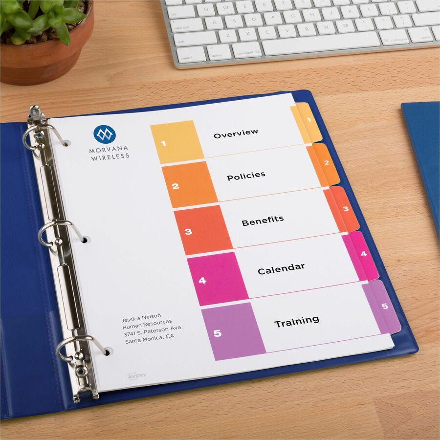 Avery® Ready Index® Table of Content Dividersfor Laser and Inkjet Printers, 5 tabs, 6 sets - 11187